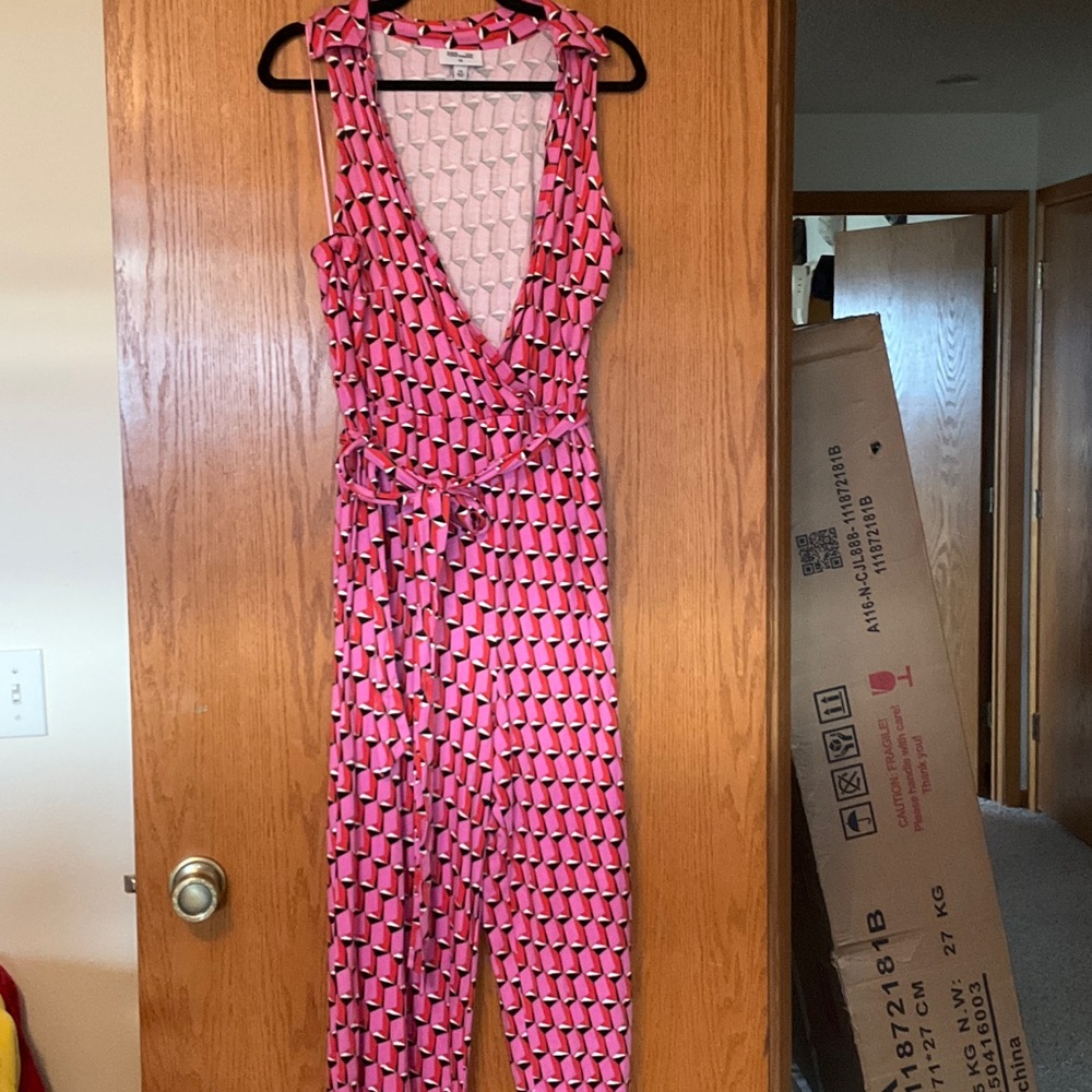 Diane Von Furstenberg Pink Geometric Wrap Jumpsuit